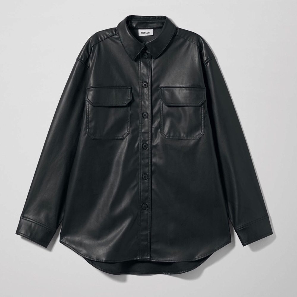 Weekday Faux Black Leather Oversized Shirt Shacket